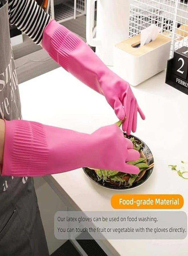 MPR4 Rubber | Reusable | Heavy Duty | Hand Gloves For Dishwashing | Gardening | Kitchen Cleaning Non-Slippery kitchen | Food Processing | Industrial Long Elbow Length 3 pair Multicolour (pink) - Image 4